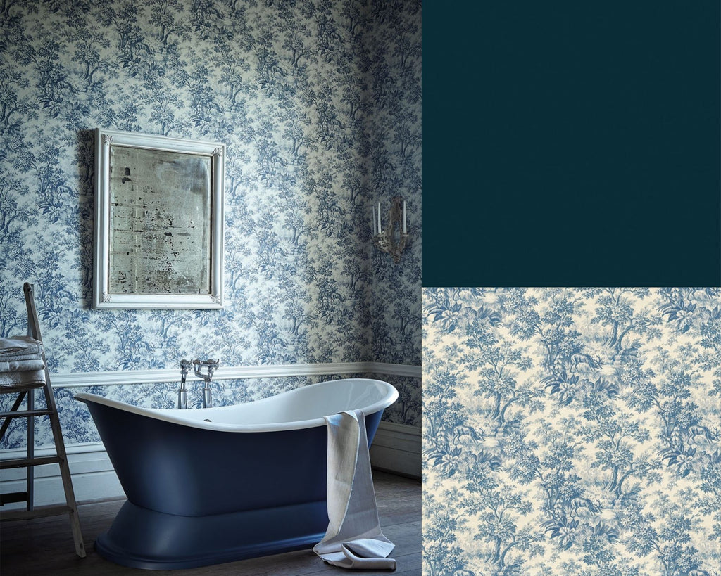 Little Greene Inspiration - Hick's Blue & Stag Toile Bathroom - Pittville Paint
